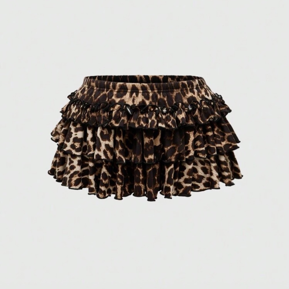 SHEIN Leopard Tiered Mini Skirt